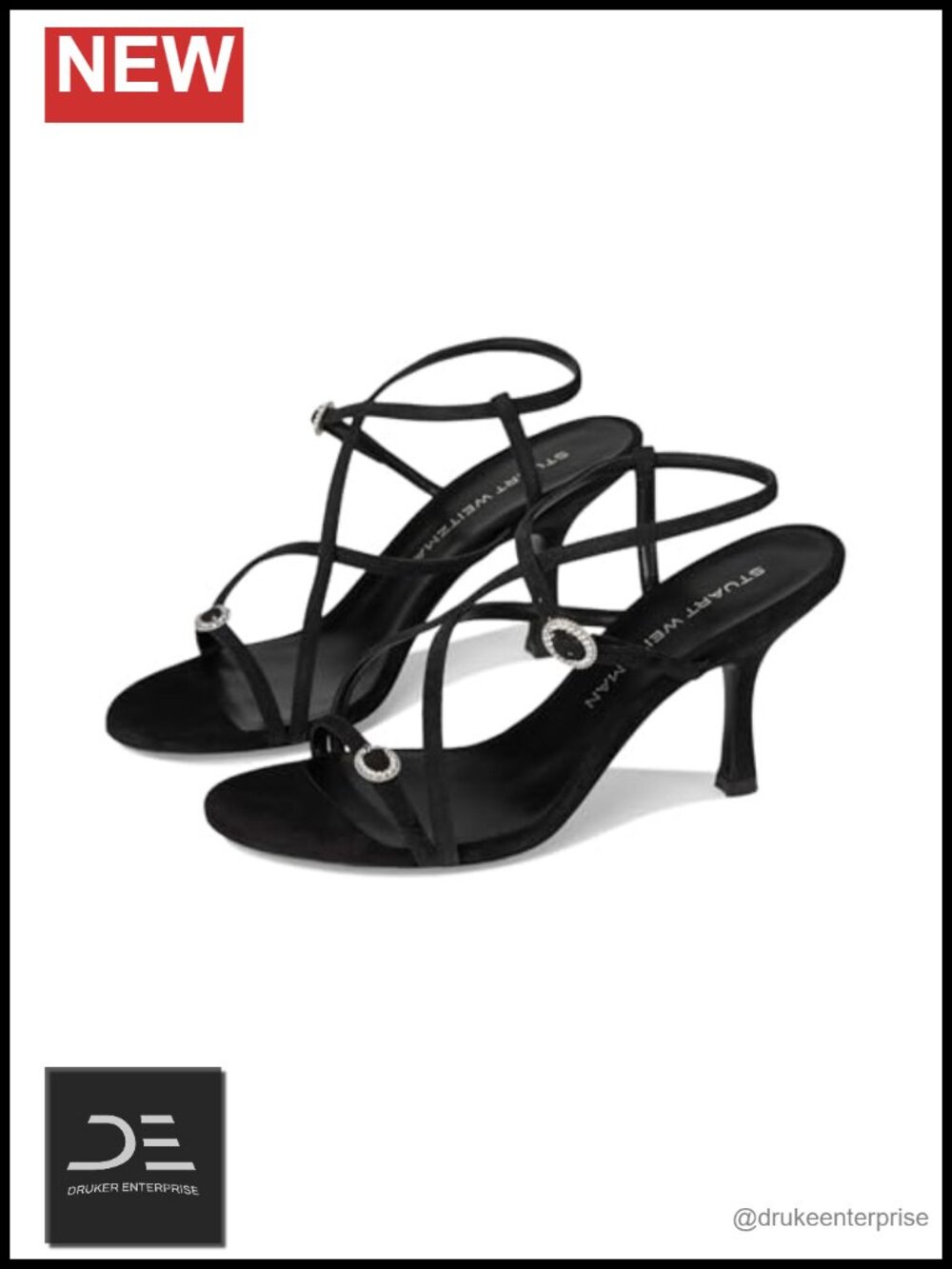 Strappy Heeled Sandals with Embellished Buckles - Open Toe Stiletto Leather